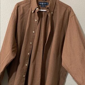 Ralph Lauren Men's Tan Checkered Button Down Shirt